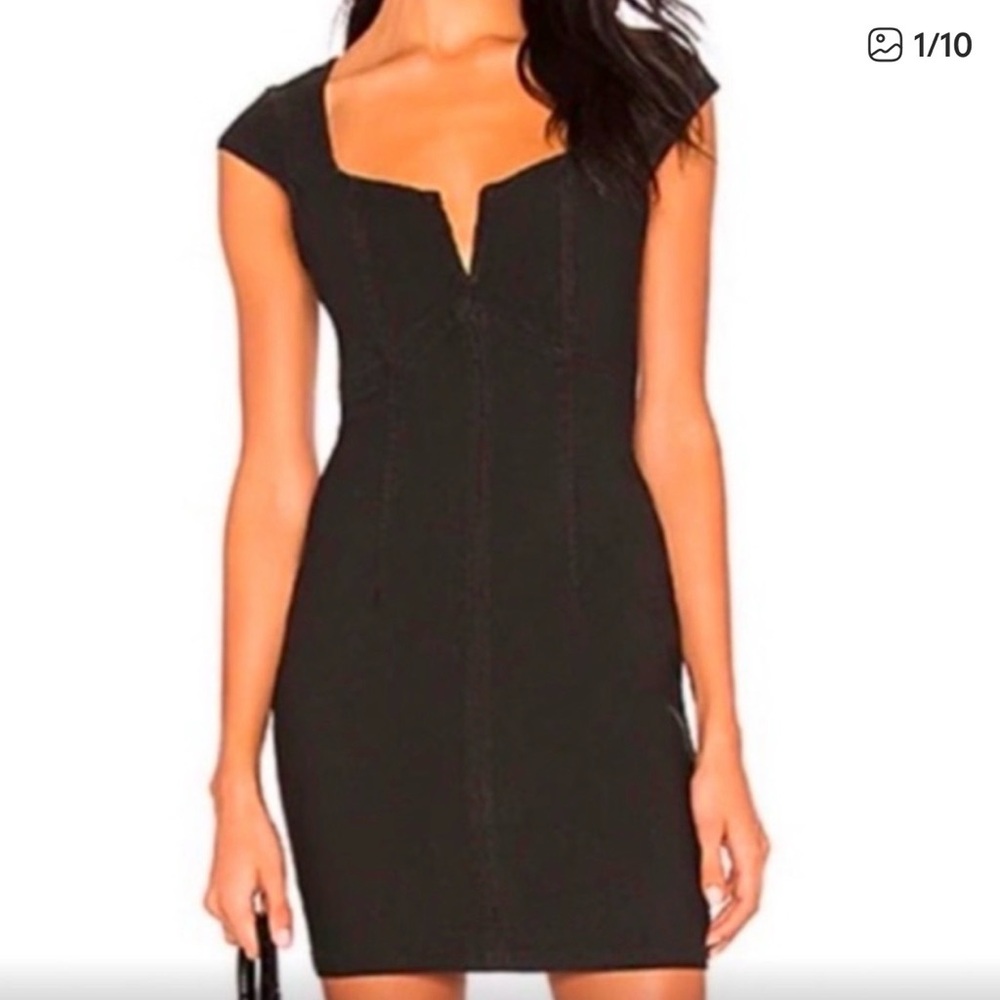Free People Black Mini Dress with Cap Sleeves